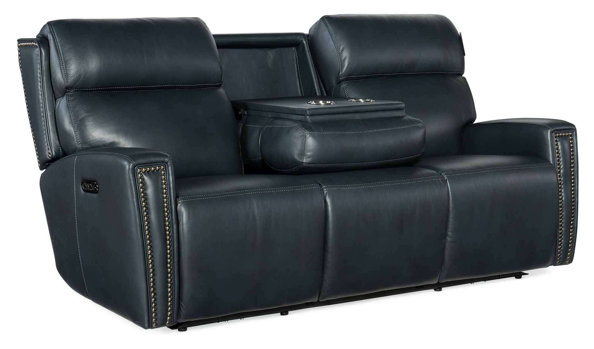 Ruthe Leather Zero Gravity Power Reclining Sofa With Articulating Headrest In Blue - Image 4