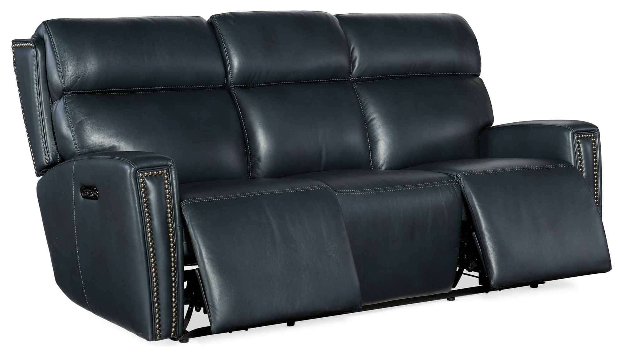 Ruthe Leather Zero Gravity Power Reclining Sofa With Articulating Headrest In Blue - Image 6