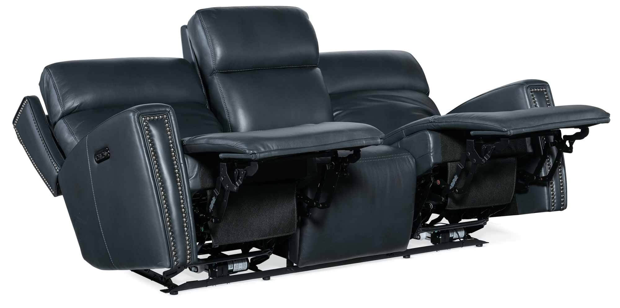 Ruthe Leather Zero Gravity Power Reclining Sofa With Articulating Headrest In Blue - Image 7