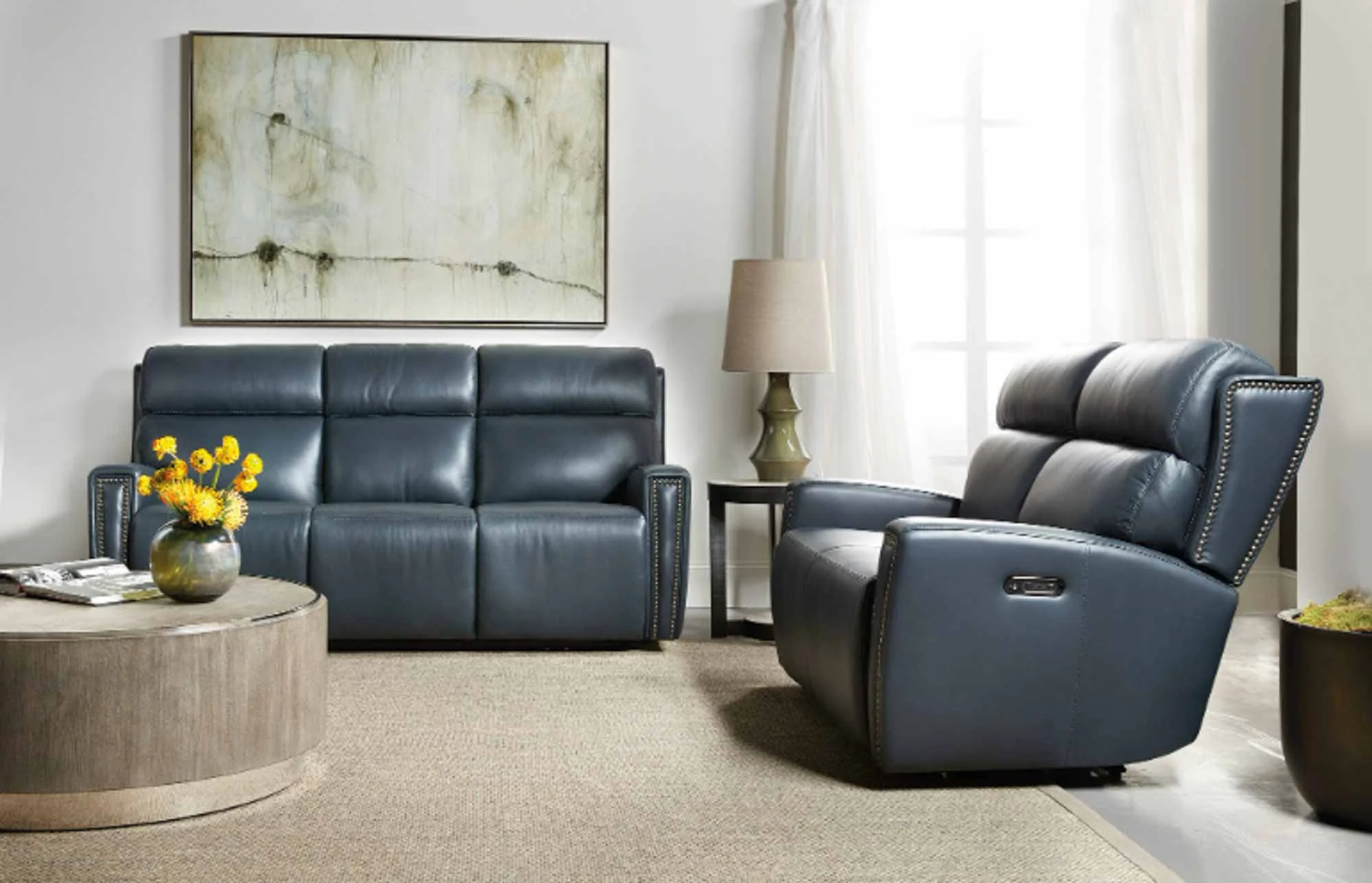 Ruthe Leather Zero Gravity Power Reclining Sofa With Articulating Headrest In Blue - Image 8