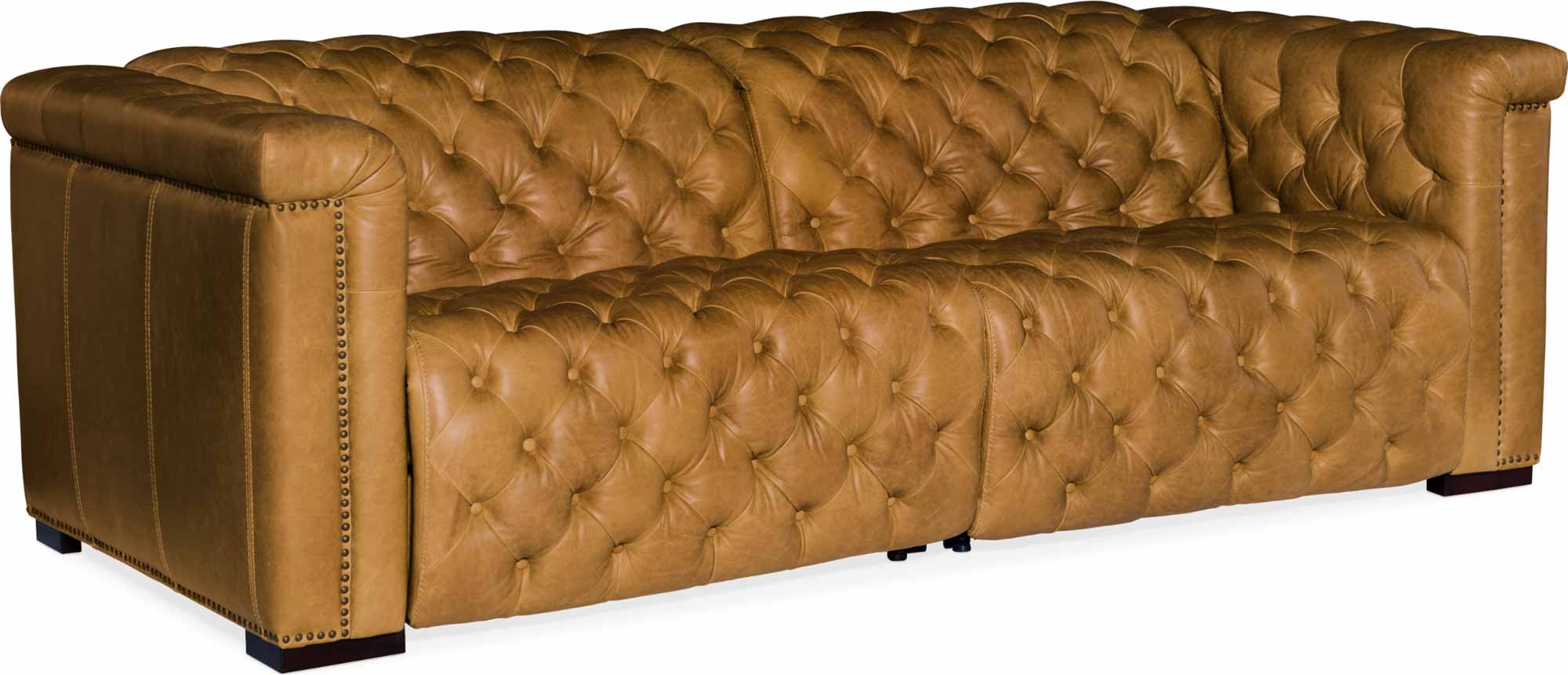 Savion Leather Power Reclining Sofa With Articulating Headrest In Saddle