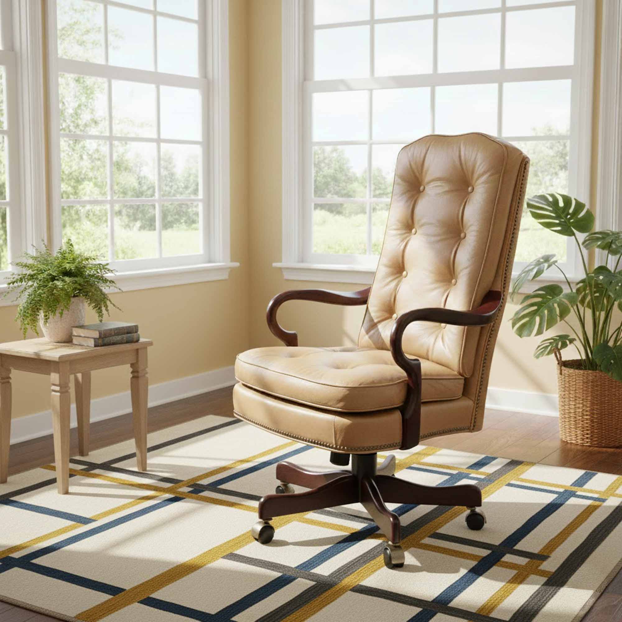 Semi-Attached Leather Gooseneck Swivel Tilt Chair - Image 5