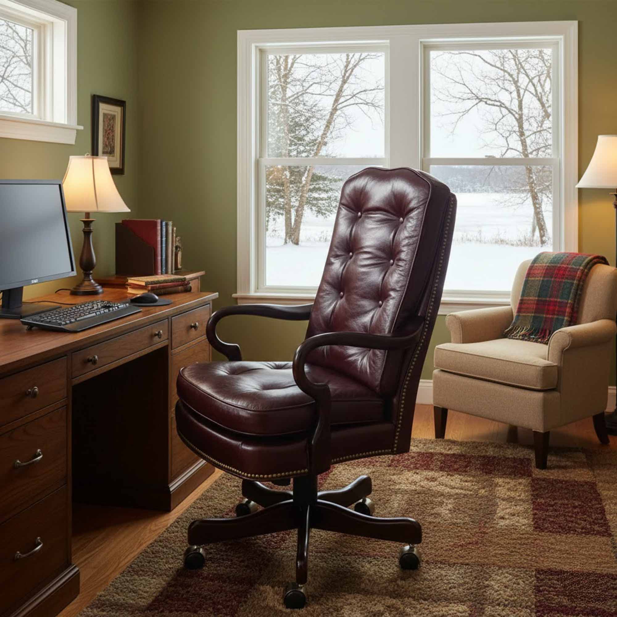 Semi-Attached Leather Gooseneck Swivel Tilt Chair - Image 6