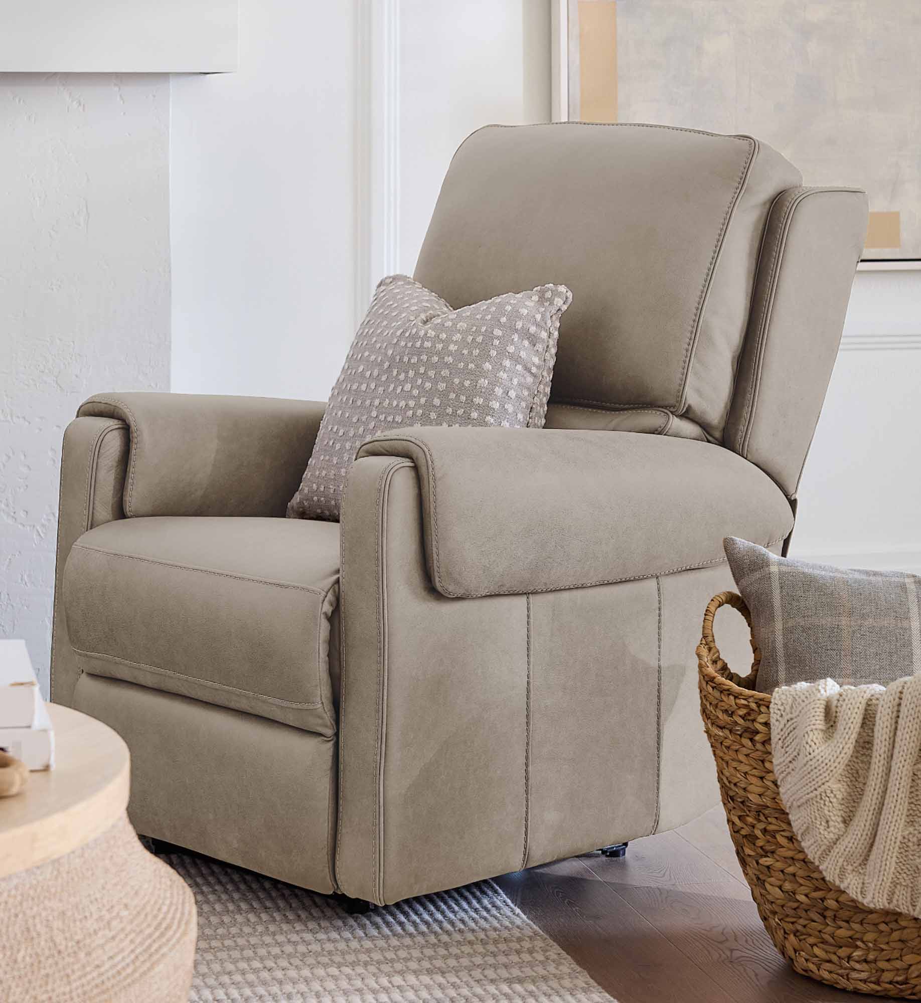 Somers Leather Power Recliner With Articulating Headrest In Grey - Image 8