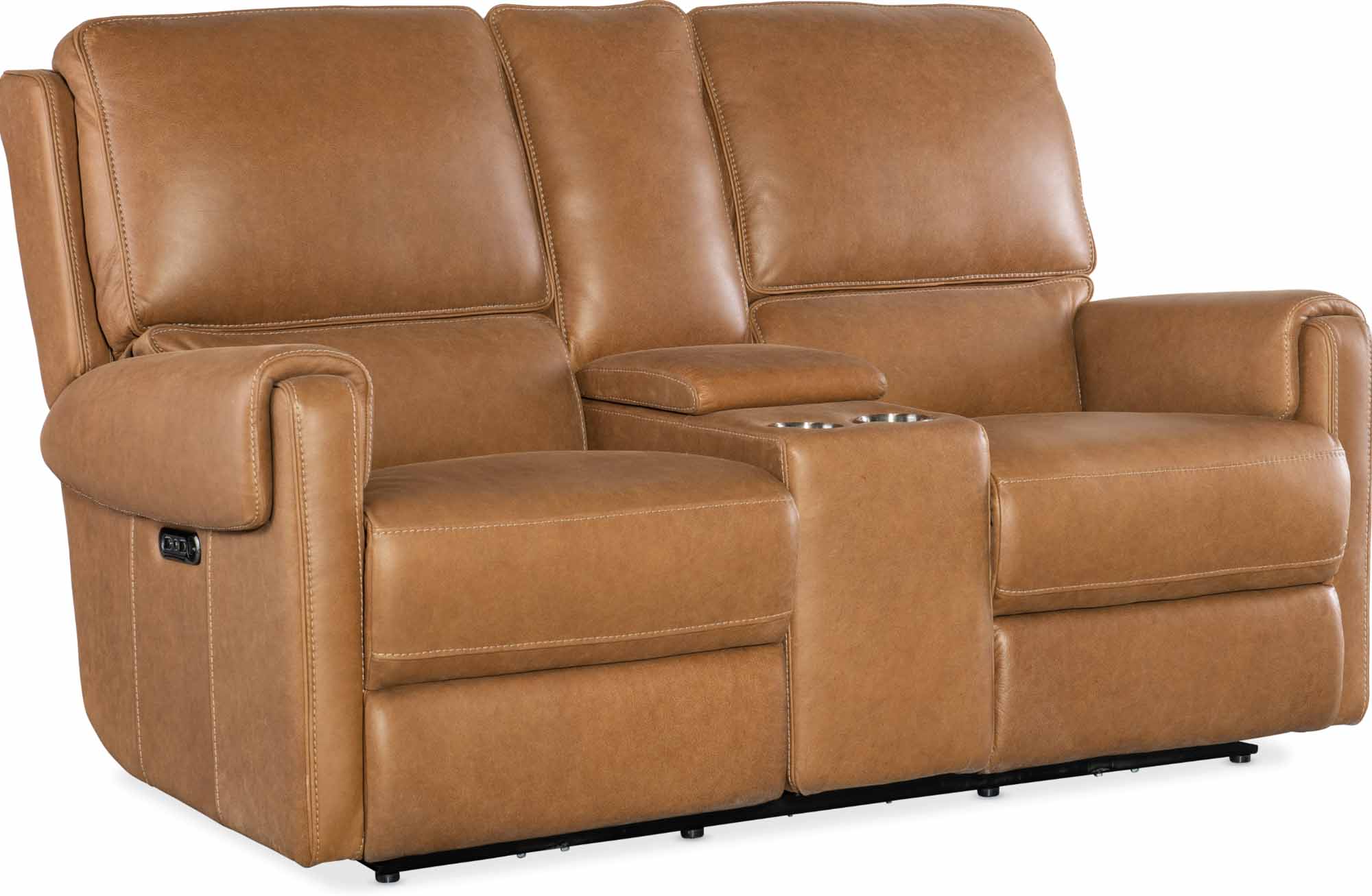 Somers Leather Power Reclining Console Loveseat With Articulating Headrest In Brown