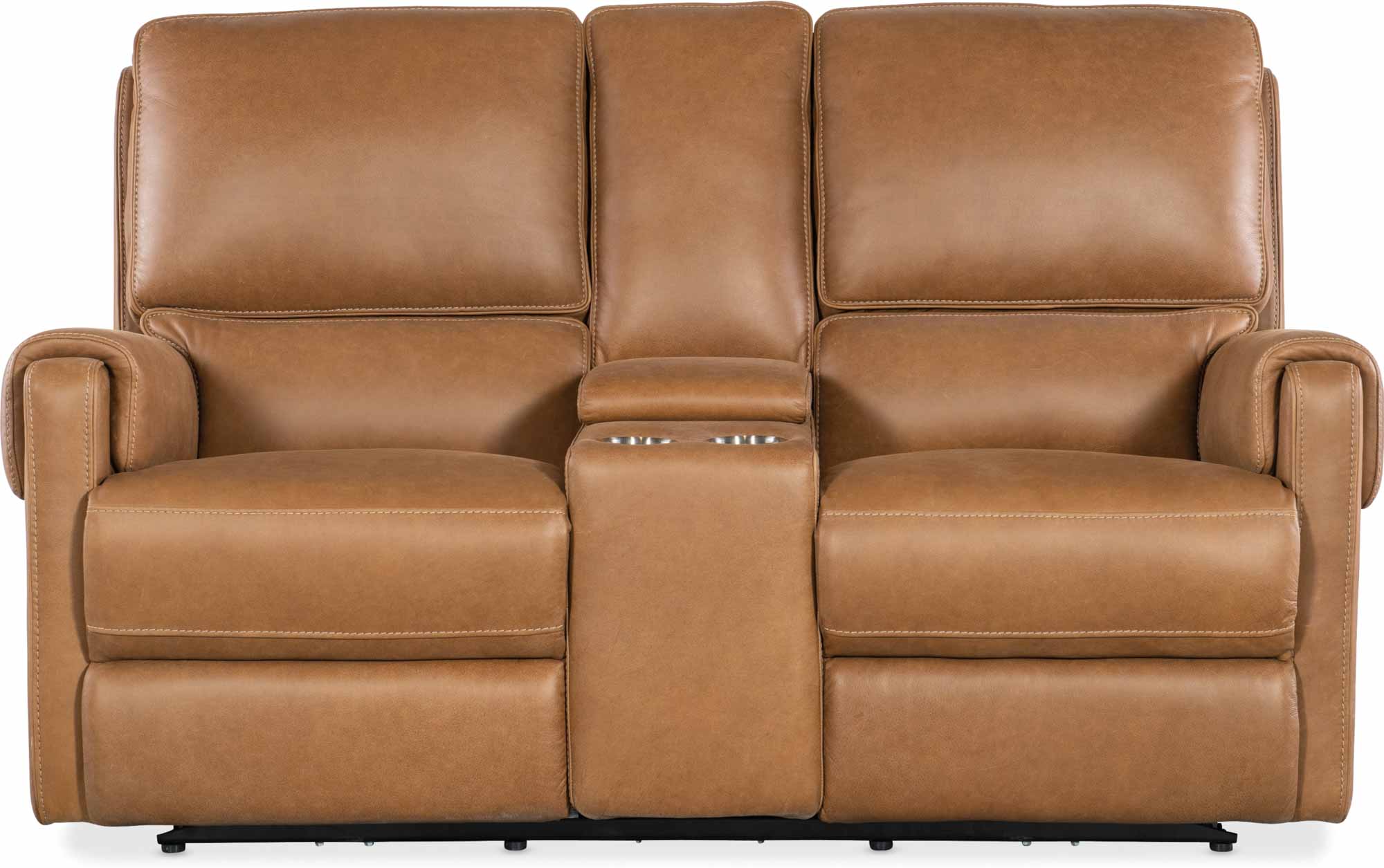 Somers Leather Power Reclining Console Loveseat With Articulating Headrest In Brown - Image 2