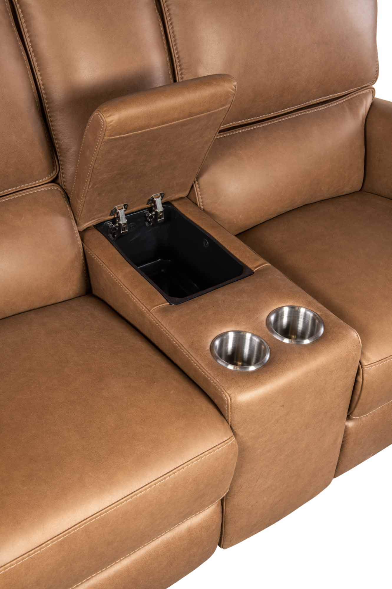Somers Leather Power Reclining Console Loveseat With Articulating Headrest In Brown - Image 5