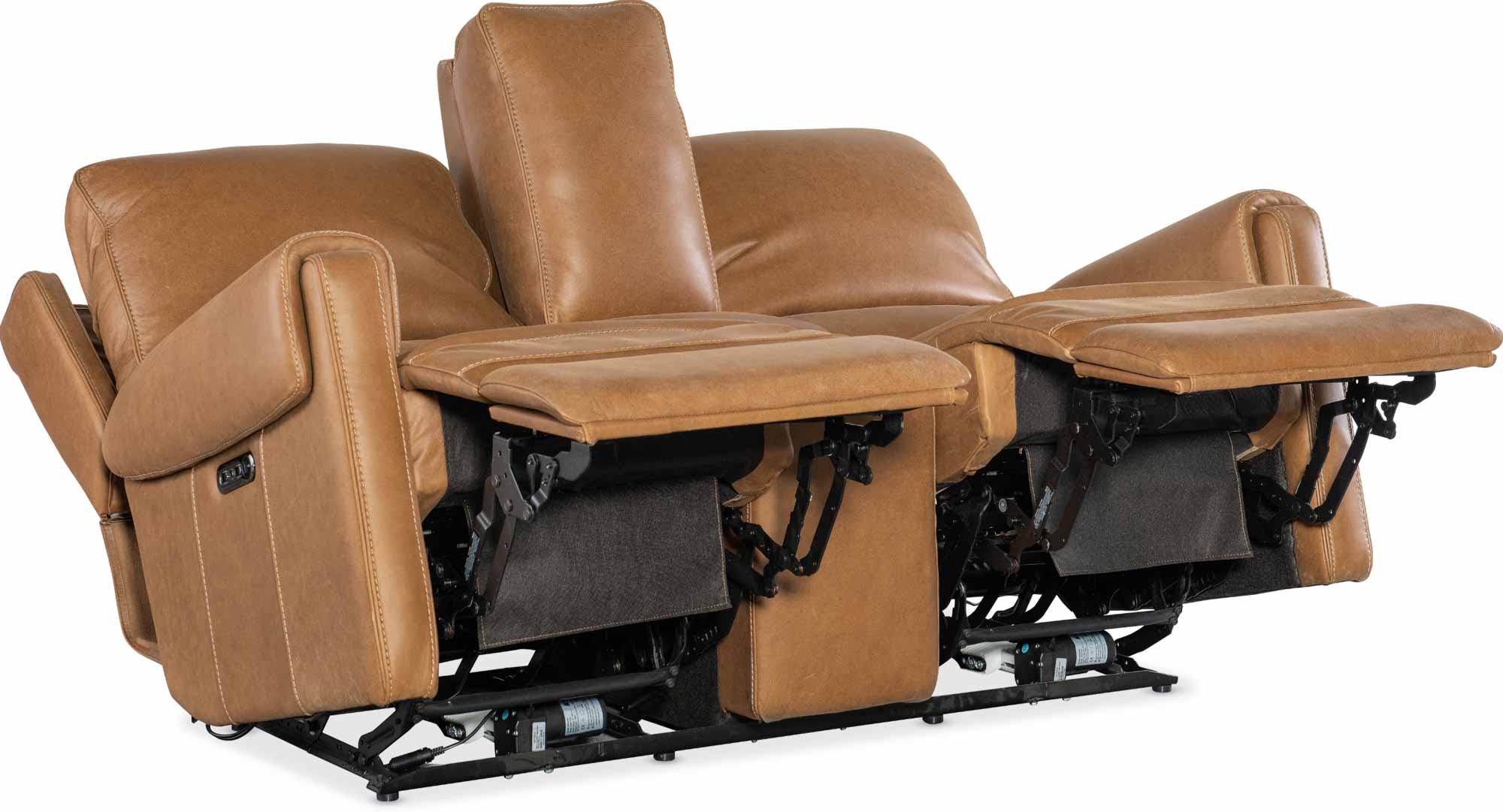 Somers Leather Power Reclining Console Loveseat With Articulating Headrest In Brown - Image 6