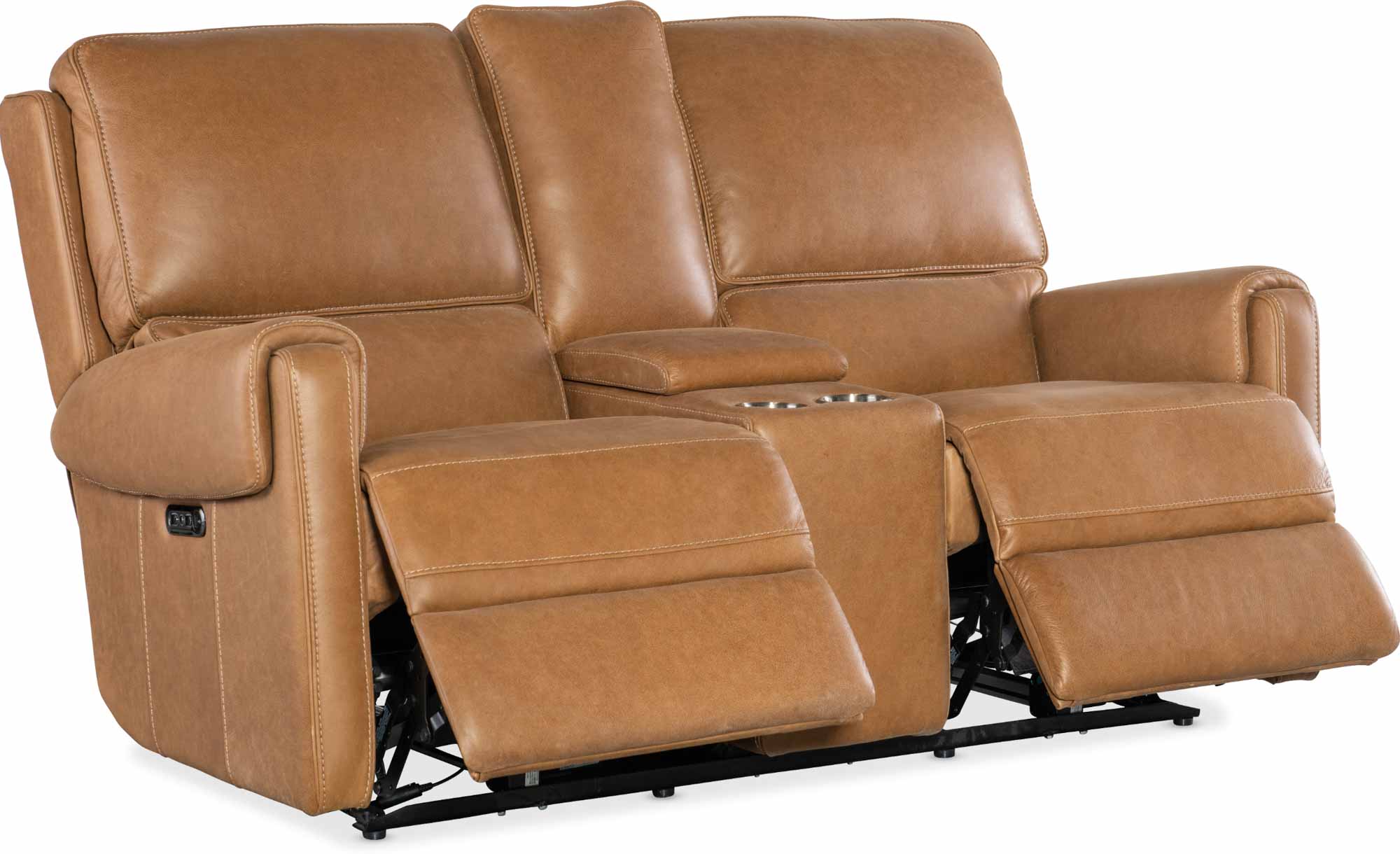 Somers Leather Power Reclining Console Loveseat With Articulating Headrest In Brown - Image 7