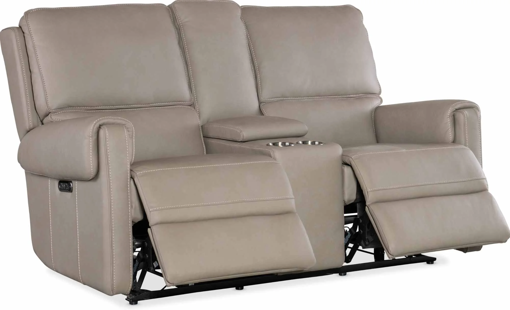 Somers Leather Power Reclining Console Loveseat With Articulating Headrest In Grey - Image 4