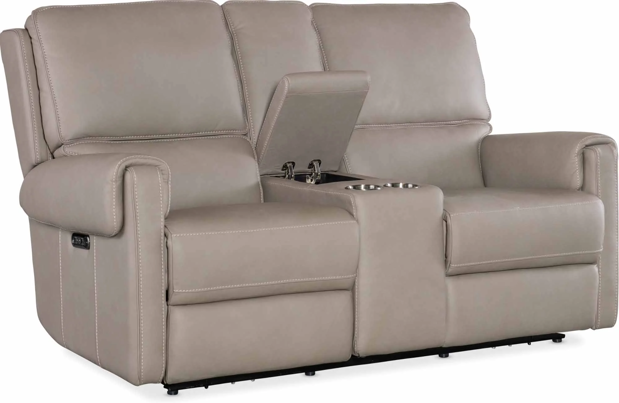 Somers Leather Power Reclining Console Loveseat With Articulating Headrest In Grey - Image 6
