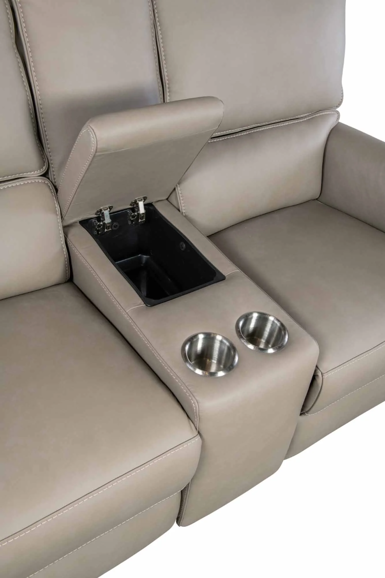 Somers Leather Power Reclining Console Loveseat With Articulating Headrest In Grey - Image 7