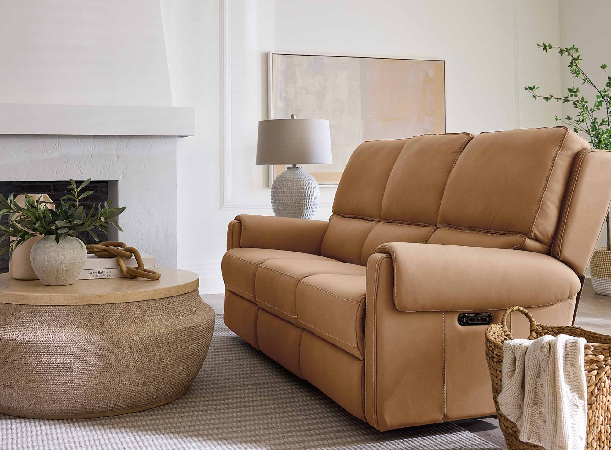 Somers Leather Power Reclining Sofa With Articulating Headrest In Brown - Image 7