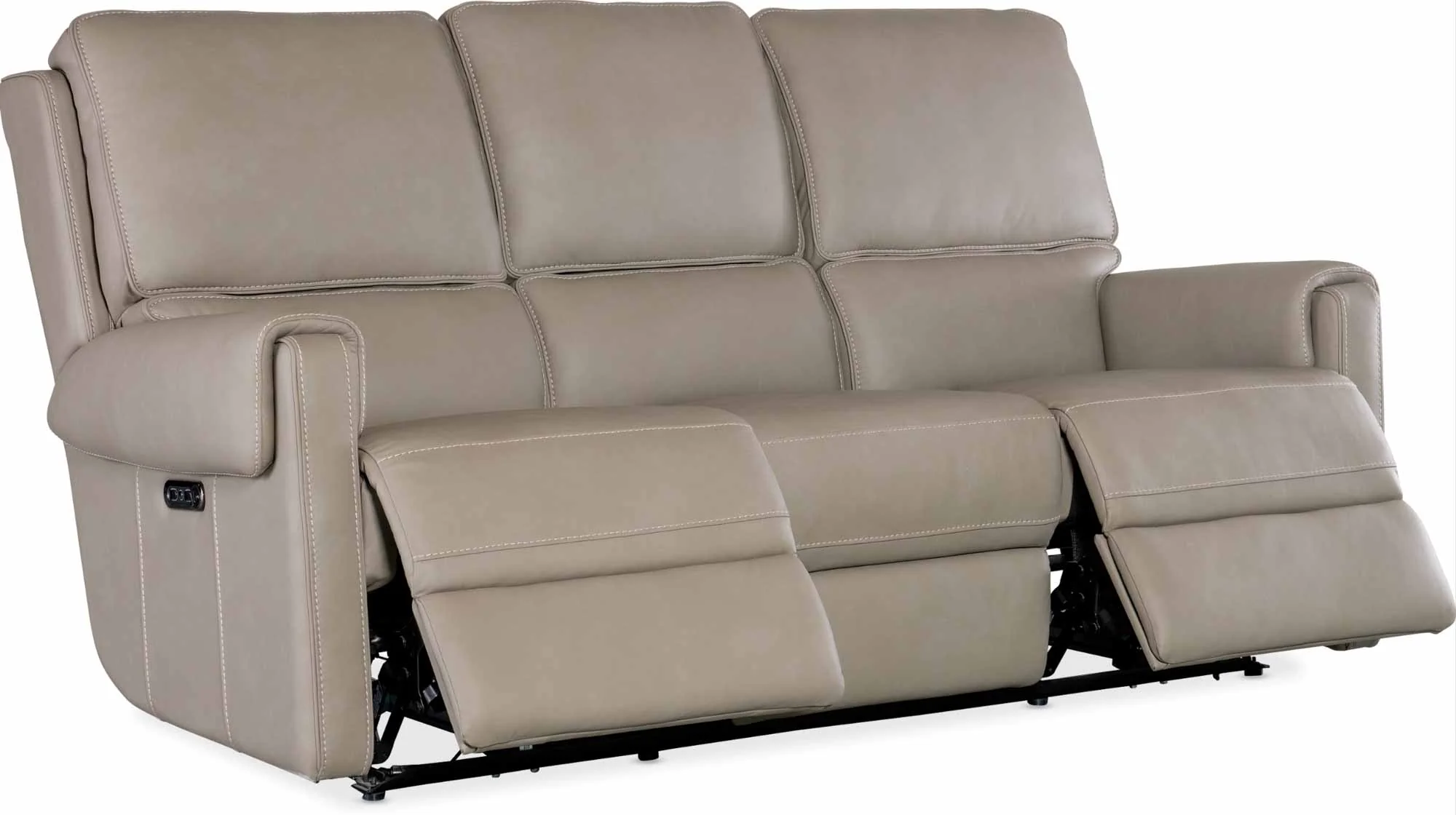 Somers Leather Power Reclining Sofa With Articulating Headrest In Grey - Image 5