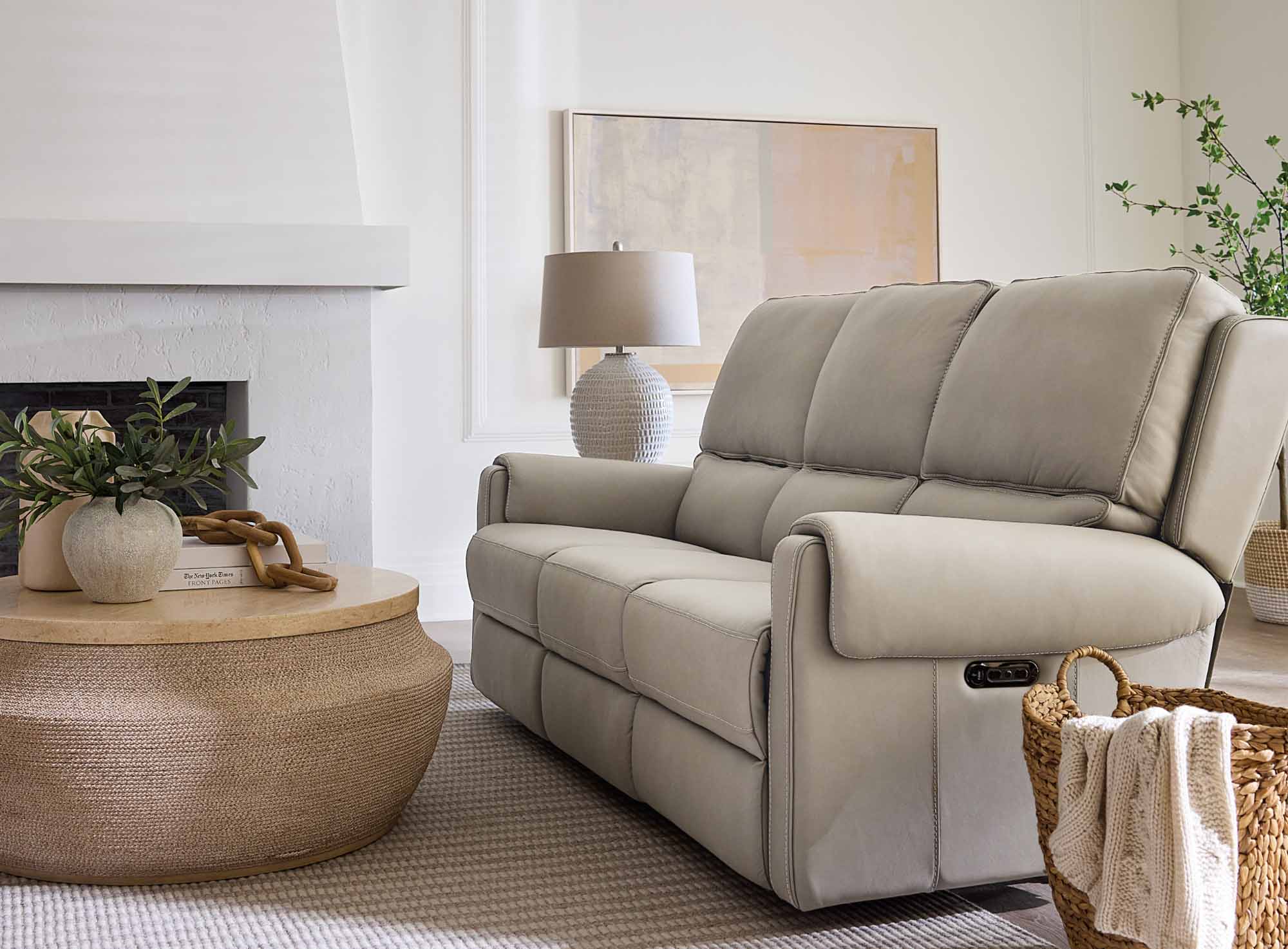 Somers Leather Power Reclining Sofa With Articulating Headrest In Grey - Image 7