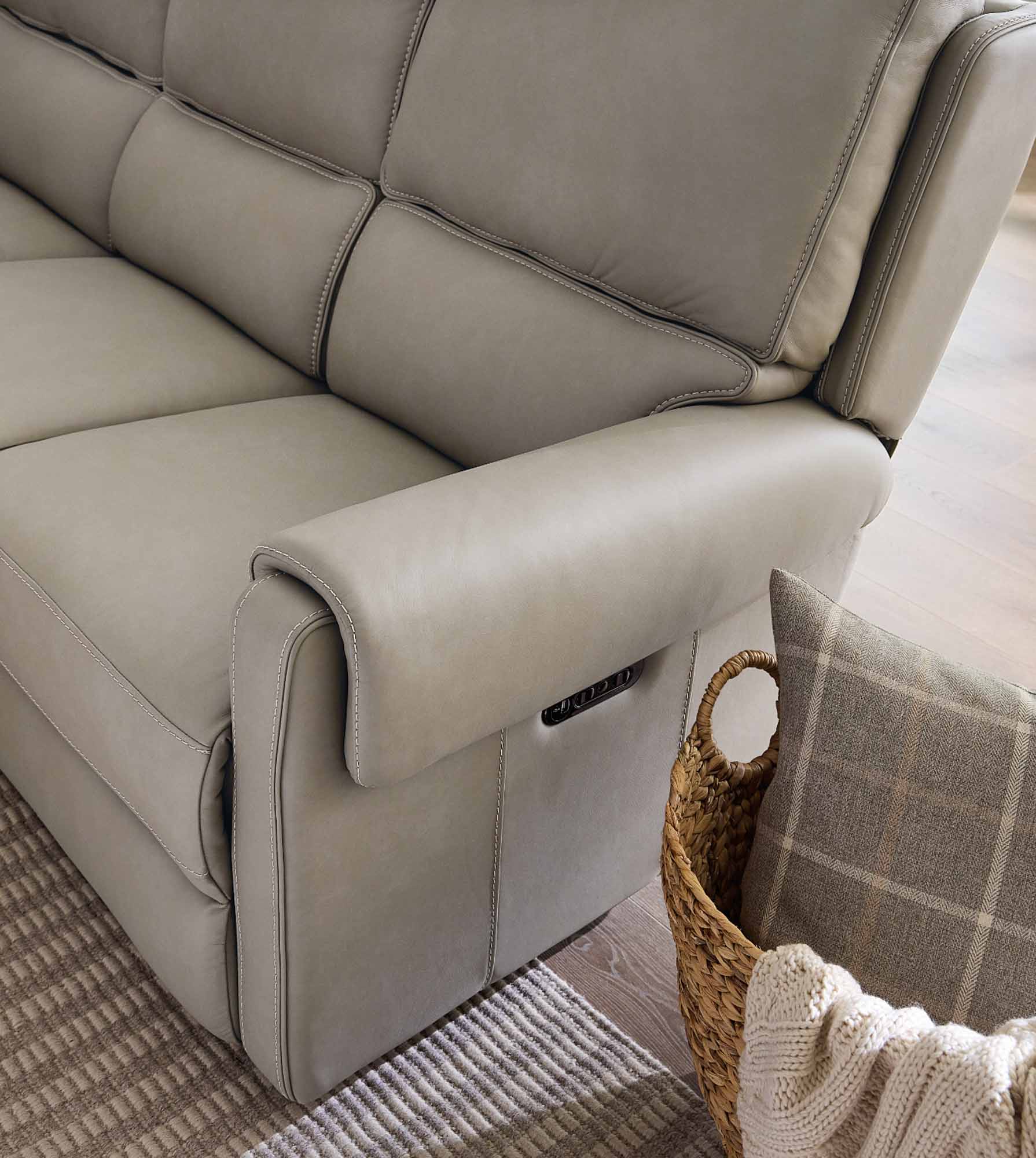 Somers Leather Power Reclining Sofa With Articulating Headrest In Grey - Image 8